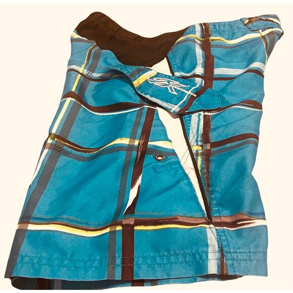 ZEROXPOSUR HI-RISE OUTER DRAWCORD SWIM TRUNKS, YOUTH, M 10/12, BLUE-YELLOW WHITE - Picture 6 of 11